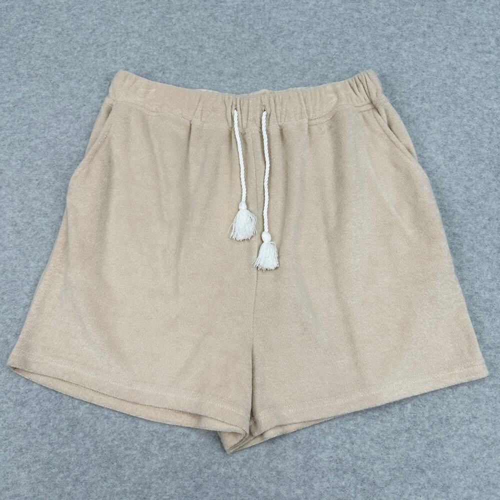 7 For All Mankind Lounge Shorts WMNS M Tan Drawstring 100% Polyester Lightweight
